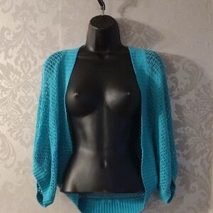 Faded Glory Blue Shrug Lightweight Open Front Sweater
